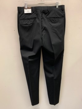 GEORGE AUSTIN, Black, Wool, Solid, Flat Front, Button Tab, Zip Fly, Slim Leg, 4 Pockets