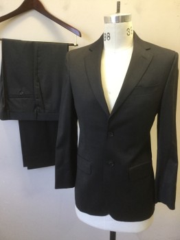Mens, Suit, Jacket, JIMMY AU, Charcoal Gray, Wool, Solid, 30/30, 36 S, Notched Lapel, 2 Button Front, Pocket Flaps