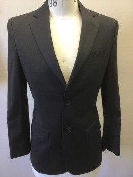 Mens, Suit, Jacket, JIMMY AU, Charcoal Gray, Wool, Solid, 30/30, 36 S, Notched Lapel, 2 Button Front, Pocket Flaps