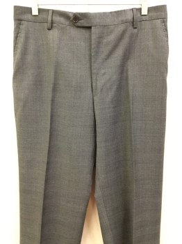 PAUL SMITH, Gray, Wool, Plaid, Flat Front, Zip Front, Button Tab, 4 Pockets,