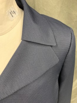 EVAN PICONE, Navy Blue, Polyester, Solid, Textured, Single Breasted, Collar Attached, Collar Overlapping Lapel, 3 Buttons