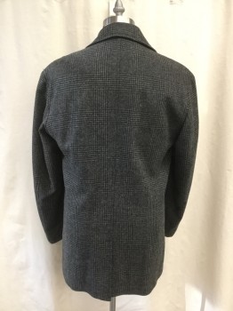 Mens, Coat, Overcoat, HUGO BOSS, Black, Gray, Wool, Houndstooth, 40R, Button Front, Collar Attached, Long Sleeves, 2 Pockets