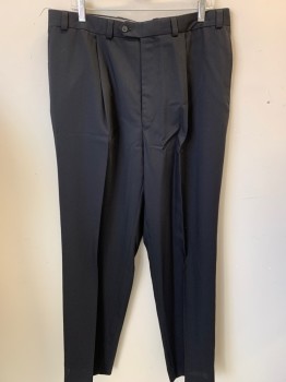 Mens, Suit, Pants, CALVIN KLEIN, Black, Wool, Solid, 34, 36, Single Pleat,  4 Pockets,