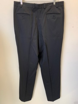 Mens, Suit, Pants, CALVIN KLEIN, Black, Wool, Solid, 34, 36, Single Pleat,  4 Pockets,