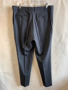 Mens, Suit, Pants, RALPH LAUREN, Charcoal Gray, Wool, Heathered, L33, W36, Zip Front, Hook Closure, 5 Pockets, F.F, Creased Front