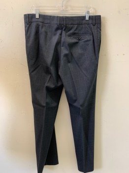 Mens, Suit, Pants, HUGO BOSS, Black, Charcoal Gray, Blue, Wool, Plaid, 36/33, F.F, Side Pockets, Zip Front, Belt Loops