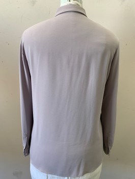 Womens, Blouse, MM. LA FLEUR, Taupe, Acetate, Polyester, Solid, Sz.16, Charmeuse, Long Sleeves, Button Front, Collar Attached