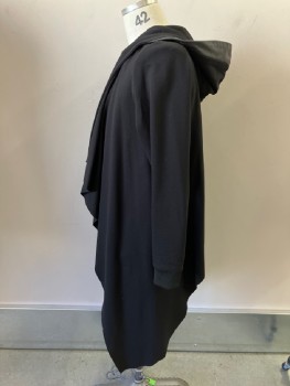 ASHTON MICHEAL, Black, Cotton, Elastane, Solid, Heavy Twill, Leather Trimmed Removable Hood And Lapel, L/S with Rib Knit Cuffs, Handkerchief Hem