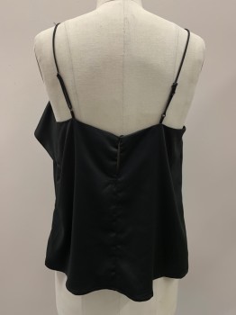 Womens, Top, LEA & VIAN, Black, Polyester, Solid, M, Spaghetti Strap, V Neck, Flared Side Flap, Back Button