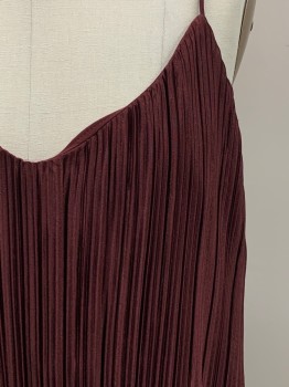Womens, Top, H & M, Red Burgundy, Polyester, Solid, M, Spaghetti Strap, V Neck, Pleated,