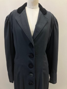 MTO, Black, Wool, Silk, Solid, Velvet Covered Button Front, Notched Lapel with Velvet on Collar Back, Pleated Back