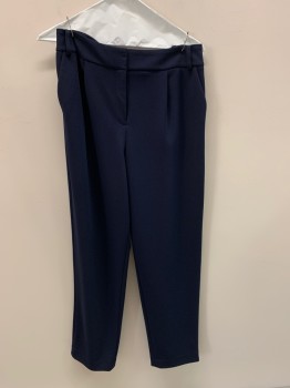 Womens, Slacks, CALVIN KLEIN, Navy Blue, Polyester, Solid, 10, Pleated Front, 2 Pockets, Zip Fly, Belt Loops,