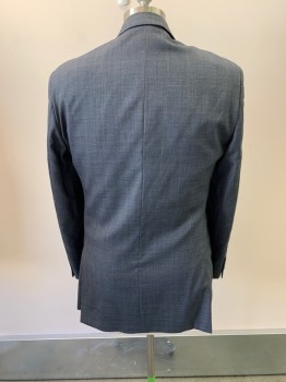 Mens, Sportcoat/Blazer, ROSSINI, Slate Gray, Navy Blue, Lt Brown, Wool, 2 Color Weave, Plaid, 40 L, Notched Lapel, Single Breasted, Button Front, 2 Buttons, 3 Pockets