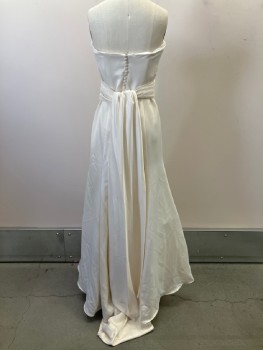 Womens, Wedding Gown, SANDALS DESSY GROUP, Cream, Polyester, Solid, 2, Strapless, Boning, Attached Lace Waist Band With Back Tie, Back Zip With Self Buttons