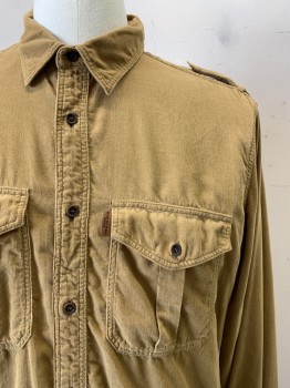 Burberry Brit, Dk Khaki Brn, Cotton, Solid, Corduroy Texture, L/S, Button Front, Collar Attached, Chest Pockets