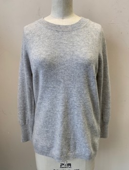 Womens, Pullover Sweater, J.CREW, Heather Gray, Cashmere, Solid, S, Knit, 3/4 Sleeves, Crew Neck