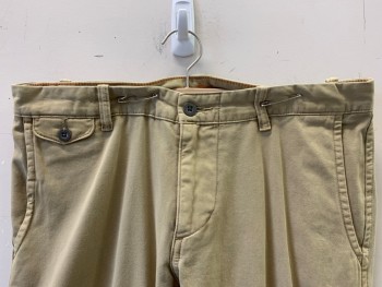 Mens, Casual Pants, DOCKERS, Khaki Brown, Cotton, Solid, 33/32, F.F, Side Pockets, Zip Front, Belt Loops