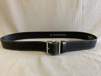 Unisex, Fire/Police Belt, The Surplus Store, Black, Leather, Solid, 42, with Silver Buckle