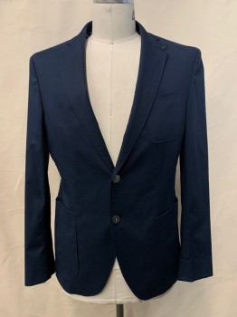 Mens, Sportcoat/Blazer, Boss, Navy Blue, Cotton, Elastane, Solid, 42, 2 Buttons, Single Breasted, Notched Lapel, 3 Pockets,