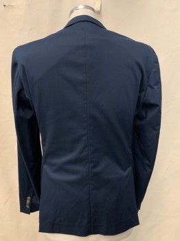 Mens, Sportcoat/Blazer, Boss, Navy Blue, Cotton, Elastane, Solid, 42, 2 Buttons, Single Breasted, Notched Lapel, 3 Pockets,