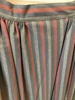 NL, Navy Blue, Red, Gray, Wool, Stripes, Herringbone, CB Buttn Closure, Gathers@waistband, Hem Maxi,