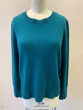 J CREW, Teal Blue, Cashmere, Solid, Knit, Crew Neck, Long Sleeves