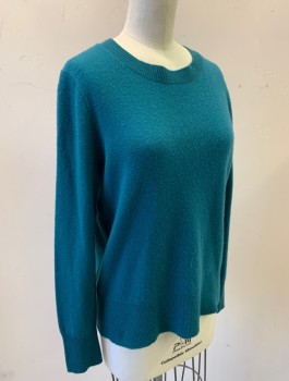 J CREW, Teal Blue, Cashmere, Solid, Knit, Crew Neck, Long Sleeves