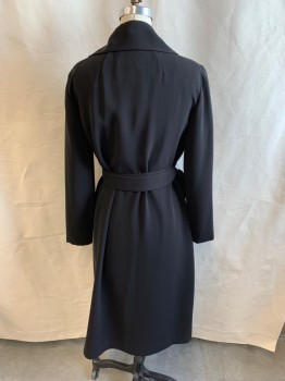THEORY, Black, Polyester, with Belt, Collar Attached, Open Front, Long Sleeves
