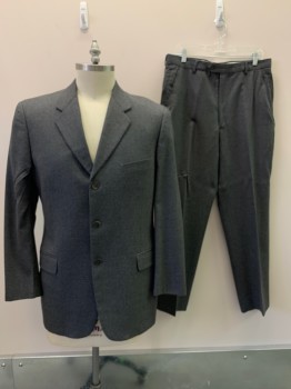 CALVIN KLEIN, Charcoal Gray, Gray, Wool, 2 Color Weave, 3 Buttons , Single Breasted, Notched Lapel, 3 pockets,