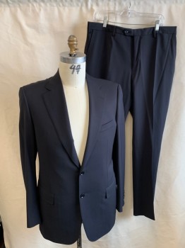 PAL ZILERI, Black, Wool, Solid, Notched Lapel, 2 Button Single Breasted, 3 Pockets, 4 Inner Pockets, Double Vent