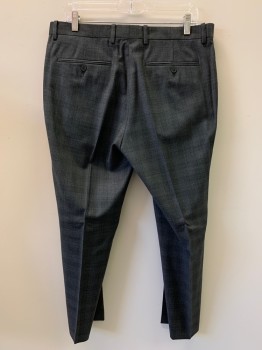 THEORY, Charcoal Gray, Black, Wool, Check , F.F, Side Pockets, Zip Front, Belt Loops,