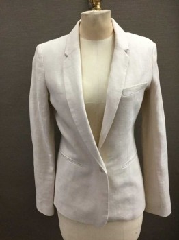 Womens, Blazer, JOIE, Ivory White, Linen, Solid, 2, Single Breasted, Collar Attached,  Notched Lapel, 1 Button, 3 Pockets, Long Sleeves,