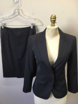 Womens, Suit, Jacket, THEORY, Navy Blue, Lt Blue, Wool, Nylon, Grid , 2, 2 Buttons,  Peaked Lapel, 2 Color Weave,