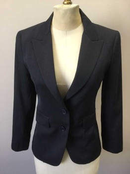 Womens, Suit, Jacket, THEORY, Navy Blue, Lt Blue, Wool, Nylon, Grid , 2, 2 Buttons,  Peaked Lapel, 2 Color Weave,
