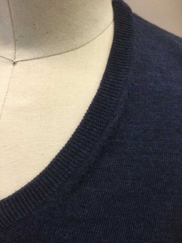 BLOOMINGDALES, Dusty Blue, Wool, Solid, Knit, Pullover, V-neck