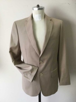 Mens, Suit, Jacket, CARLO LUSSO, Beige, Polyester, Rayon, Solid, 38R, 2 Button Single Breasted, 1 Welt, 2 Pockets with Flaps, 2 Vent Slits at Back