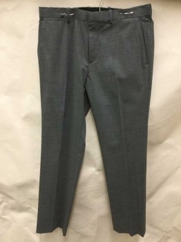 Mens, Slacks, THEORY, Heather Gray, Wool, Heathered, 30, 32, Heather Micro Woven Gray, Flat Front, Zip Front
