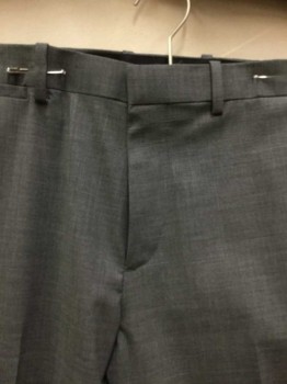 Mens, Slacks, THEORY, Heather Gray, Wool, Heathered, 30, 32, Heather Micro Woven Gray, Flat Front, Zip Front
