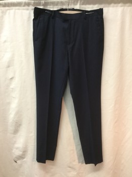 Mens, Slacks, H & M, Navy Blue, Synthetic, Solid, 32, 34, Flat Front, Zip Fly