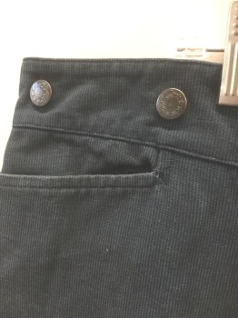 Mens, Historical Fiction Pants, N/L, Navy Blue, Slate Blue, Cotton, Stripes - Micro, I:26, W:42, Flat Front, Button Fly, Metal Suspender Buttons at Outside Waist, 2 Slanted Front Pockets, Belted Back, Old West Reproduction **Has 6+ Inches to Let Down at Hem
