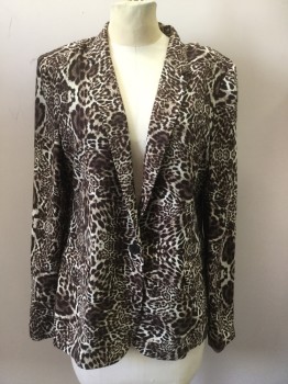 Womens, Blazer, THE KOOPLES, Dk Brown, Cream, Brown, Polyester, Animal Print, M, Cheetah Print, Single Breasted, Notched Lapel, 3 Pockets,