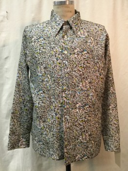 CAMPUS, Blue, Brown, Blue, Green, Gray, Synthetic, Abstract , Blue/ Brown/ Blue/ Green/ Gray Abstract Print, Button Front, Collar Attached, Long Sleeves,