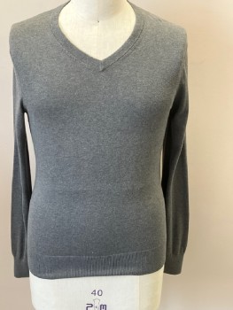 Mens, Pullover Sweater, BANANA REPUBLIC, Medium Gray, Silk, Cotton, Solid, M, Jersey Knit, V-neck, L/S