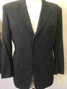 CLAVIN KLEIN, Midnight Blue, Dk Gray, Blue, Wool, Stripes, Dk Gray, Blue and Self Stripe, 3 Buttons,  Notched Lapel, 3 Pockets,
