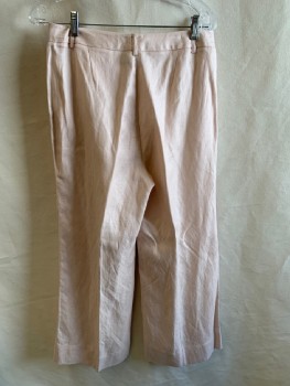 Womens, Suit, Pants, DONNA KARAN, Blush Pink, Lyocell, Linen, Solid, 4, Flat Front, Zip Fly, 2 Pockets, Belt Loops, Cropped