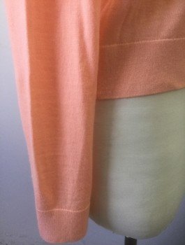BOSS, Peach Orange, Wool, Solid, Lightweight Knit, Long Sleeves, Scoop Neck