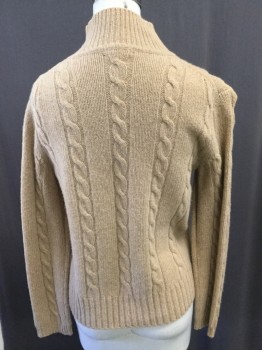 Womens, Pullover, J CREW, Camel Brown, Wool, Solid, S, Mock Neck Rib Knit, Cable Knit