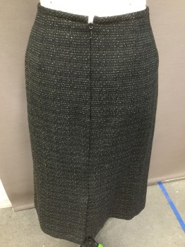 LE SUIT, Black, Tan Brown, Polyester, Stripes - Static , Straight Skirt, Back Zip