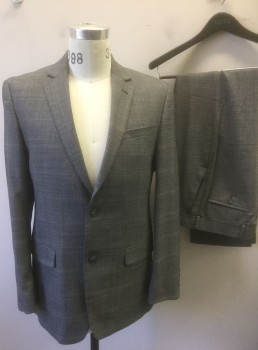 ITALUOMO, Gray, Wool, Glen Plaid, Single Breasted, Notched Lapel, 2 Buttons, 3 Pockets, Solid Gray Lining