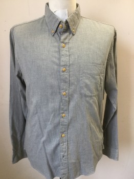 JCREW, Heather Gray, Cotton, Solid, Button Down Collar, Long Sleeves, Button Front, Patch Pocket,  Flannel